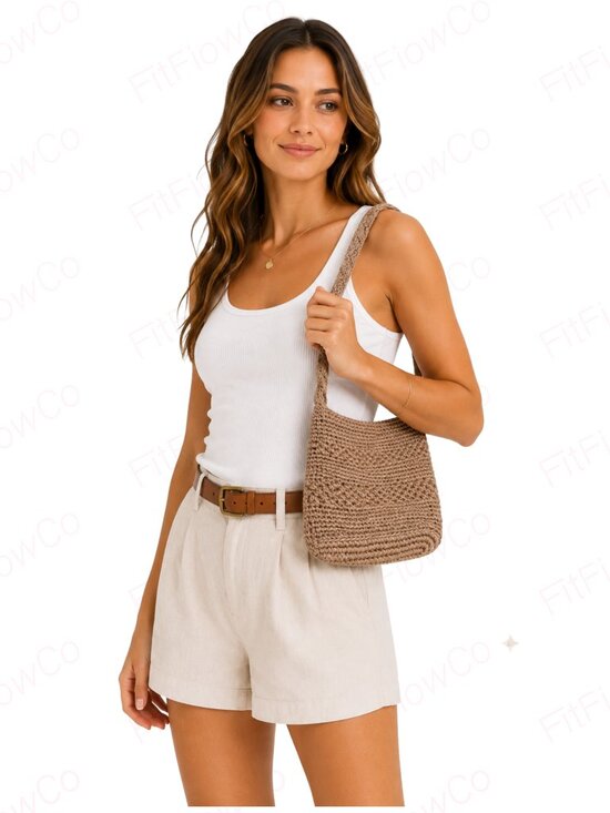 La Crochet Handbags - Natural Beige Jute Style Crochet Woven Shoulder Bag Boho Summer Purse